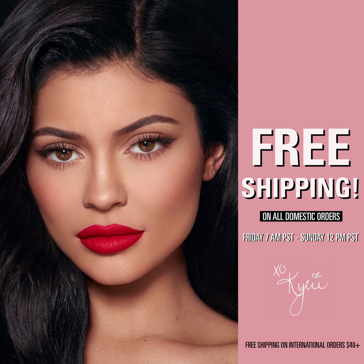FREE SHIPPING starts now! https://t.co/bDaiohhXCV ends Sunday at 12pm pst ???????? @kyliecosmetics https://t.co/1LuQ9Dmbli
