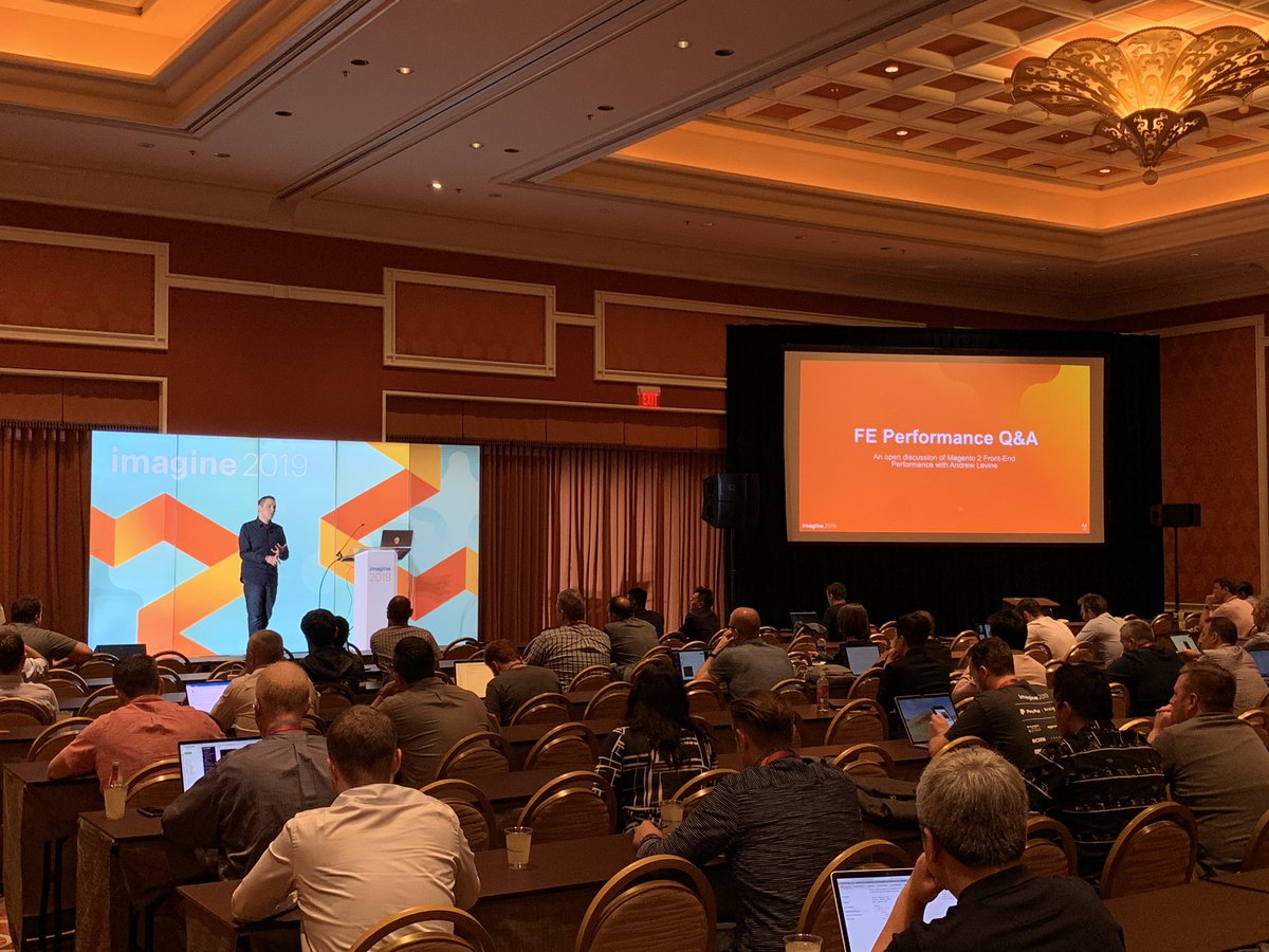 HelloMacaulay: .@drewml discussing front end performance in an open QA session right now in Mounton! #MagentoImagine https://t.co/Fz3bDtGqiP