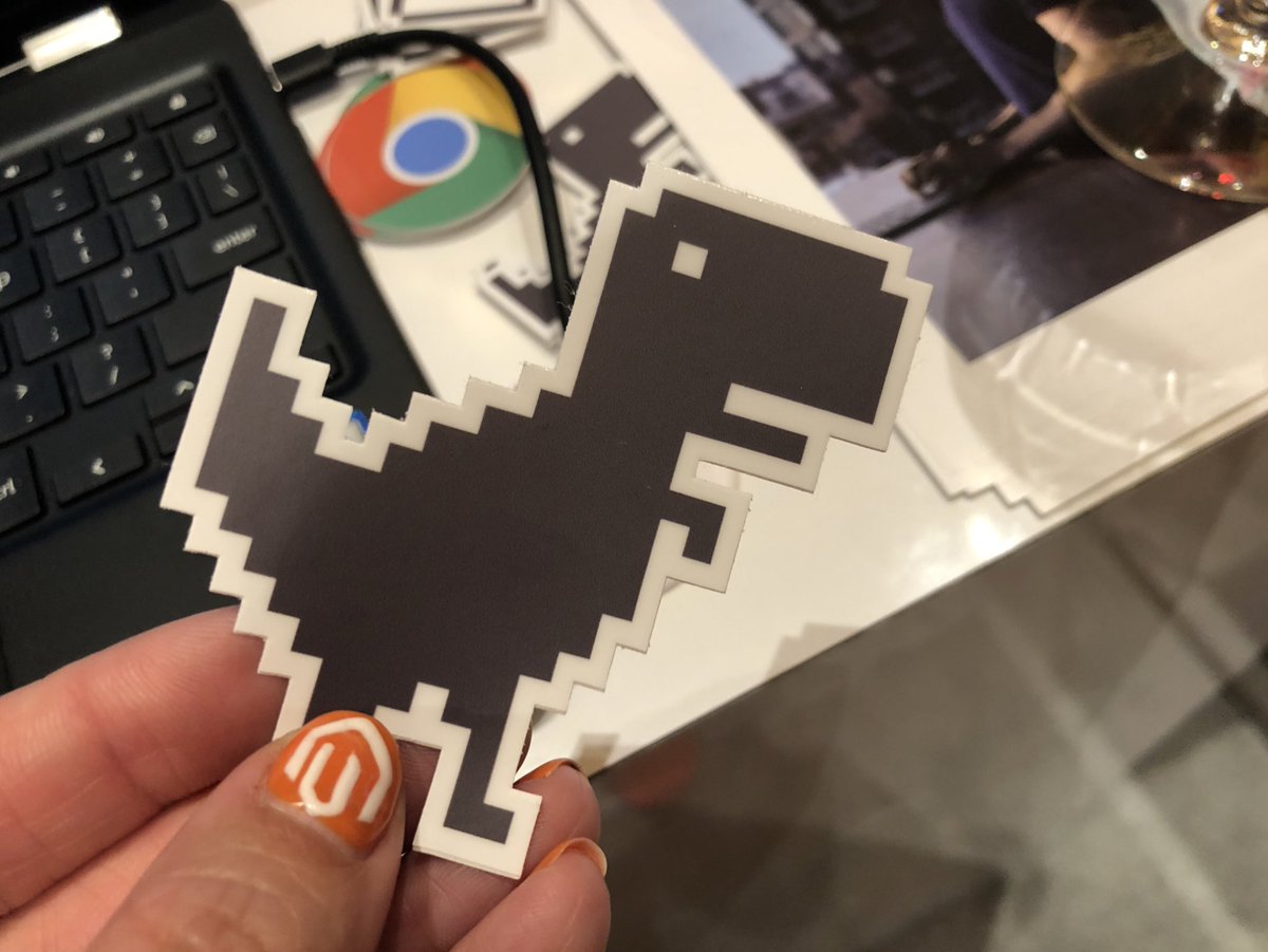 sherrierohde: Oh. Em. Gee.  Dino Runner stickers at the @google booth! #MagentoImagine https://t.co/aetKPujwMD