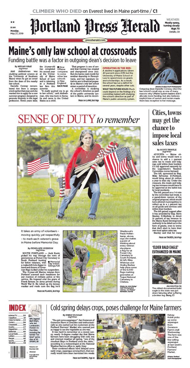 Today's Portland Press Herald front page, Monday, May 27, 2019 | Scoopnest
