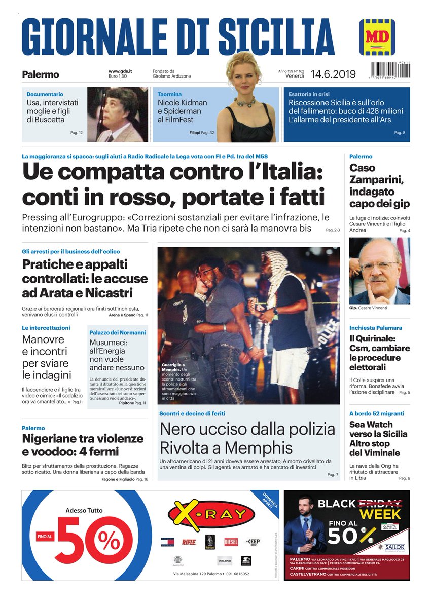 Giornale La prima pagina del Giornale di Sicilia oggi in edicola