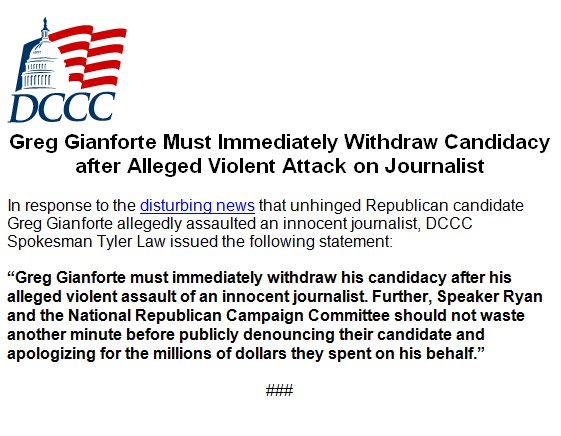 RT @kylegriffin1: DCCC calls on Greg Gianforte to withdraw from the race. https://t.co/u3IIzWHZur