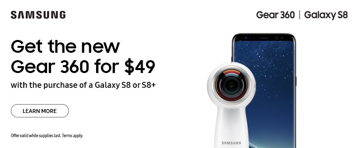 Get the new Gear 360 for $49 with the purchase of a Galaxy S8 or S8+ #Samsung...
