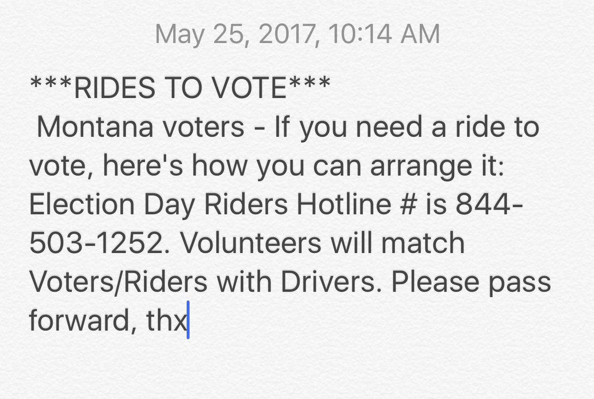 MONTANA! If you need a ride to vote please call hotline below and someone will pick you up! https://t.co/jpYl7tIfYk