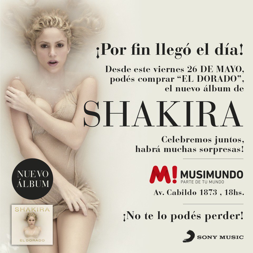 RT @SonyMusicArg: ¡Hoy a las 18hs!
???? ¡Celebramos el lanzamiento del nuevo álbum de @shakira! ????
#ElDorado https://t.co/yYYDeRSJLN