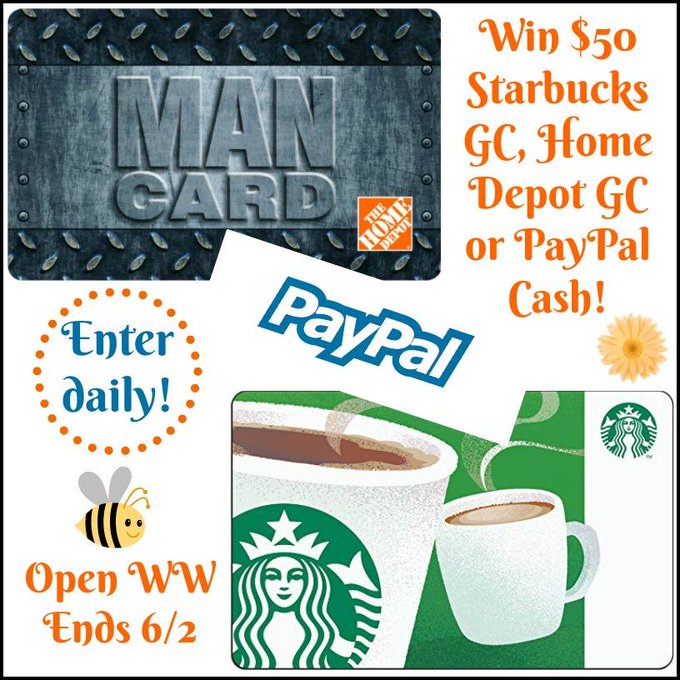 $50 GC GA to Home Depot, Starbucks or PayPal-1-WW-Ends 6/2 $50 GC GA to Home Depot, Starbucks or PayPal-1-WW-Ends 6/2