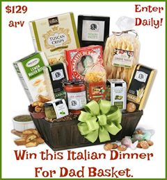 Gourmet Gift Basket- Italian Dinner for Dad $129 arv-1-US Ends 6/20 Gourmet Gift Basket- Italian Dinner for Dad $129 arv-1-US Ends 6/20