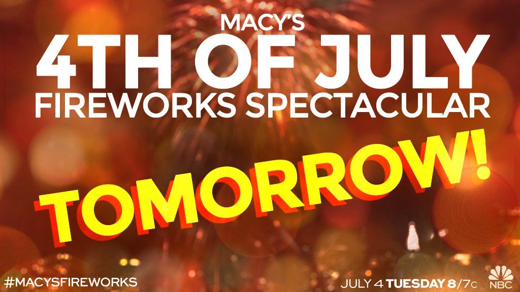 RT @nbc: We're only 1️⃣ day away from the #MacysFireworks! ✨ https://t.co/hbKG5Hb3QK