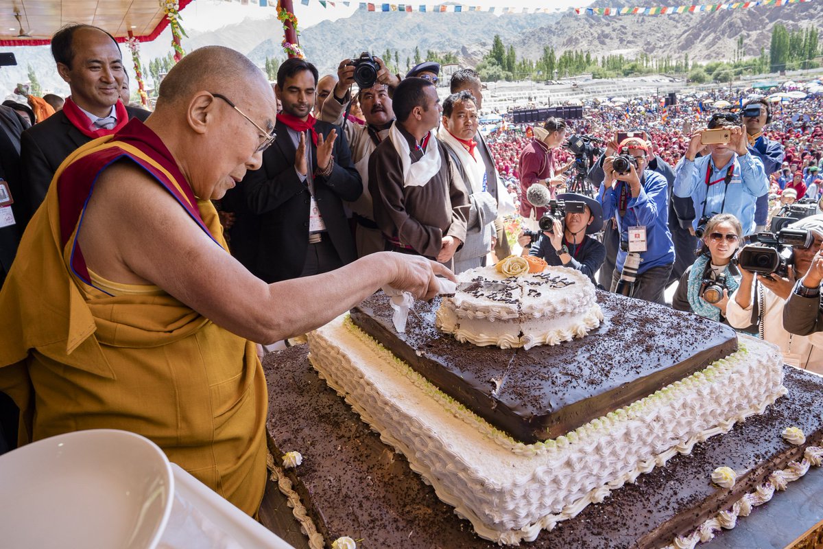 HHDL cutting his birthday cake during celebrations in honor of his 82nd birthday in Leh, Ladakh, India on July 6th. 