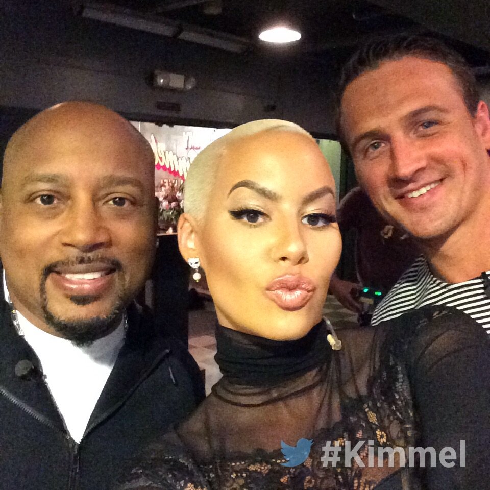 RT @JimmyKimmelLive: Backstage at #Kimmel with our belly flop Judges @RyanLochte @DaRealAmberRose @TheSharkDaymond https://t.co/biiRQCMwZ1