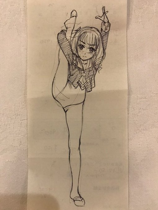 今日の落描き。「アクションヒロイン #チアフルーツ 」の紫村果音。白レオタード+学校制服上衣という姿を披露した彼女の姿を 今日の落描き。「アクションヒロイン #チアフルーツ 」の紫村果音。白レオタード+学校制服上衣という姿を披露した彼女の姿を