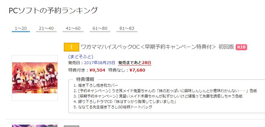 現在、げっちゅ屋さんの予約ランキングでワガママハイスペックOCが1位になっております!店舗特典で兎亜の抱き枕カバーやドラ 現在、げっちゅ屋さんの予約ランキングでワガママハイスペックOCが1位になっております!店舗特典で兎亜の抱き枕カバーやドラ