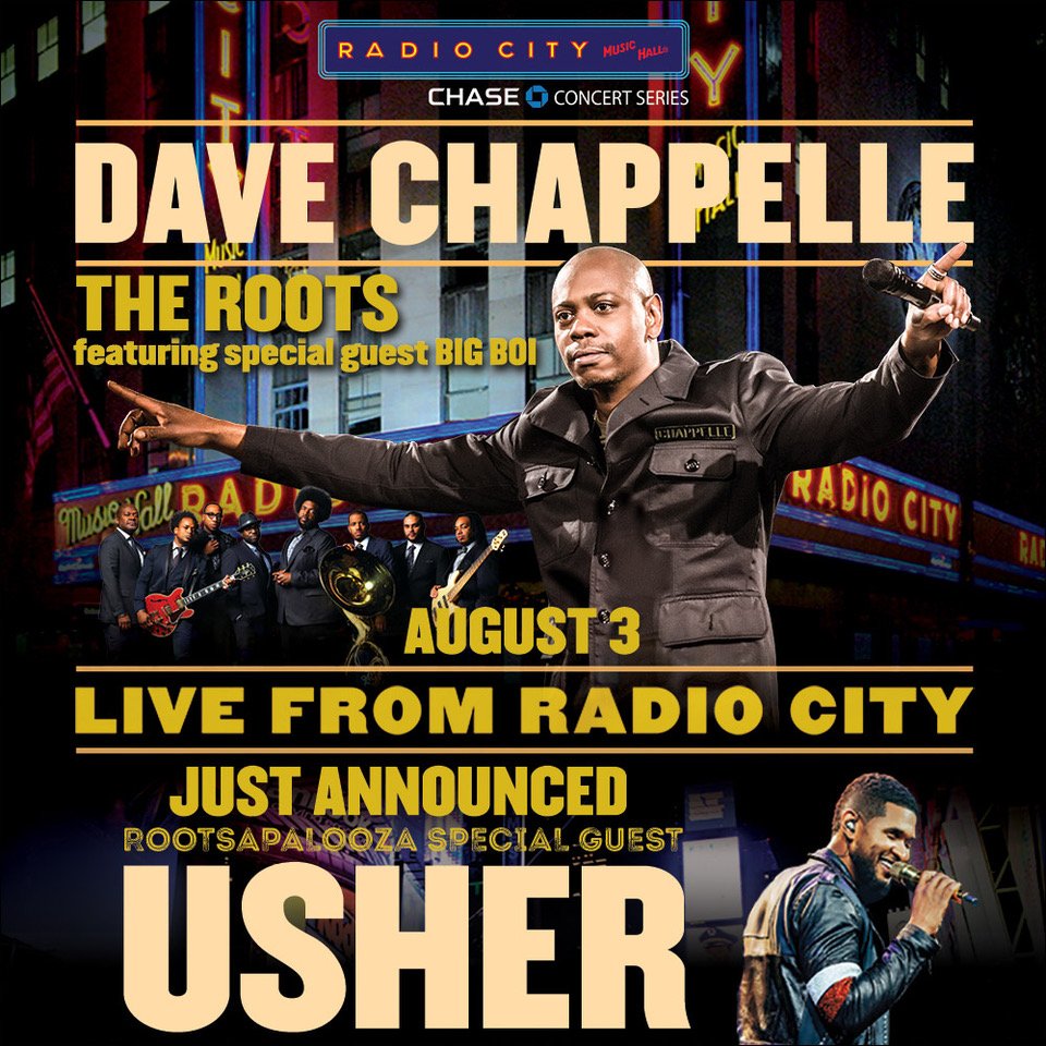 Just announced... see you this Thursday in NYC! 
#ChappelleRadioCity #Rootsapalooza
https://t.co/vDkDcXiDnO https://t.co/rI0CEfZtC2