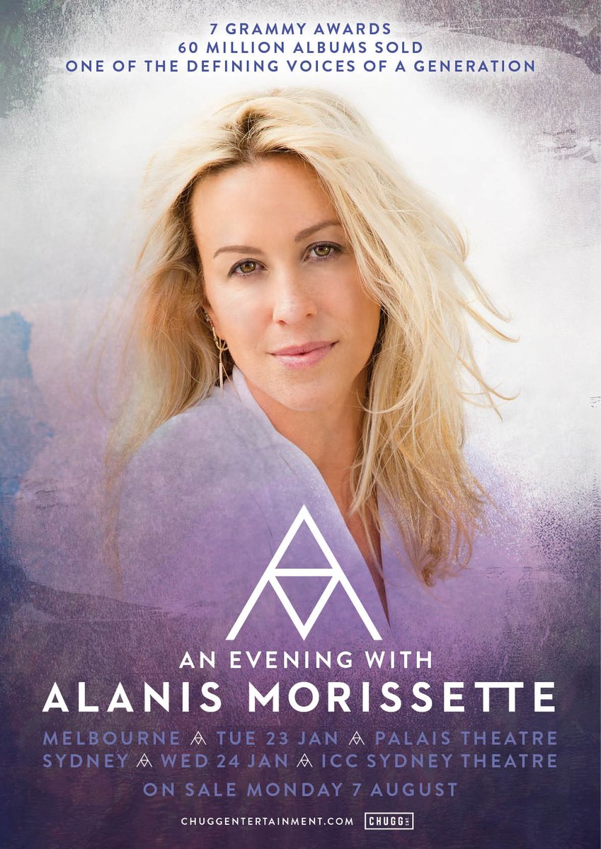 Alanis will be in Sydney and Melbourne on January 23 and 24 performing live! Tickets on sale August 7th. https://t.co/1HQmCJ4GnY