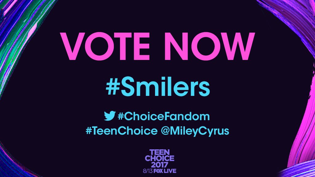 RT @TeenChoiceFOX: You got this, #Smilers? Prove it. RETWEET for @MileyCyrus #ChoiceFandom! #TeenChoice https://t.co/kaUs8dlKRu