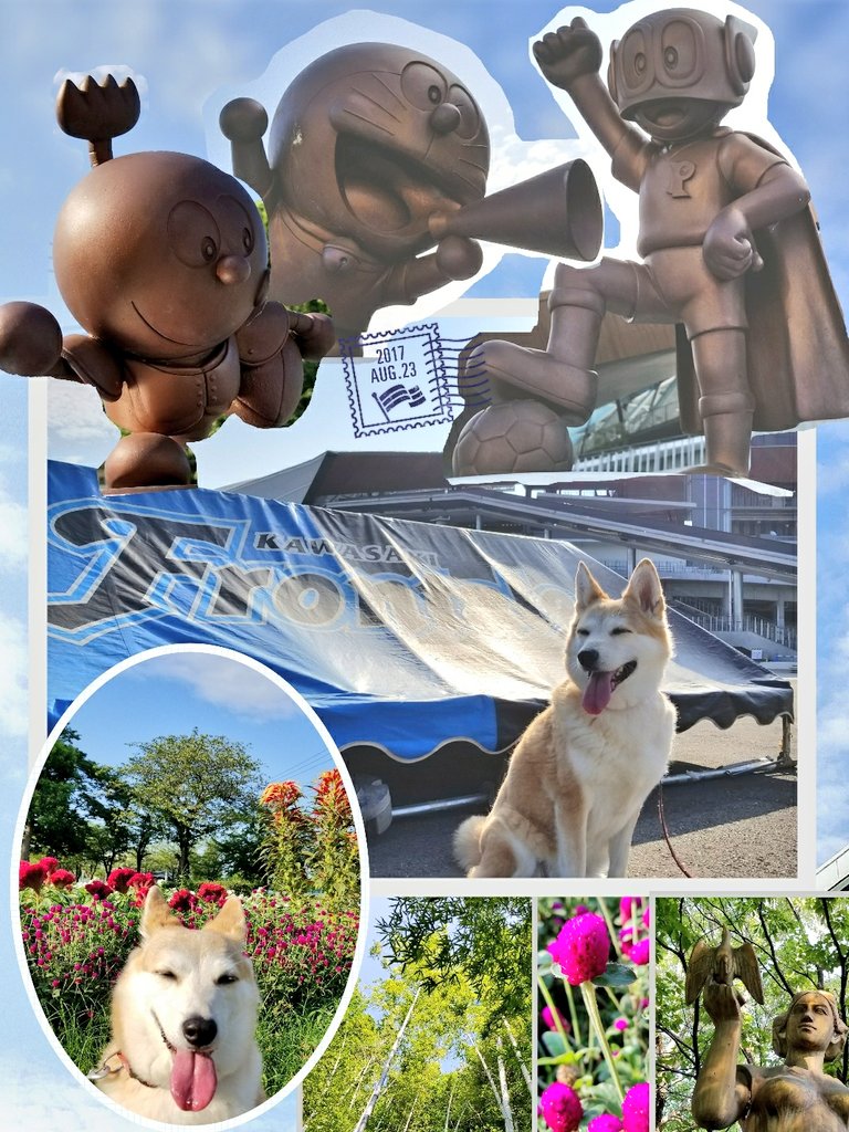 等々力競技場へ🐶🐾今夜は⚽試合あるので朝から良席確保の列に沢山の方が並ばれていました😆競技場前ではドラえもん、コロ助、パ 等々力競技場へ🐶🐾今夜は⚽試合あるので朝から良席確保の列に沢山の方が並ばれていました😆競技場前ではドラえもん、コロ助、パ