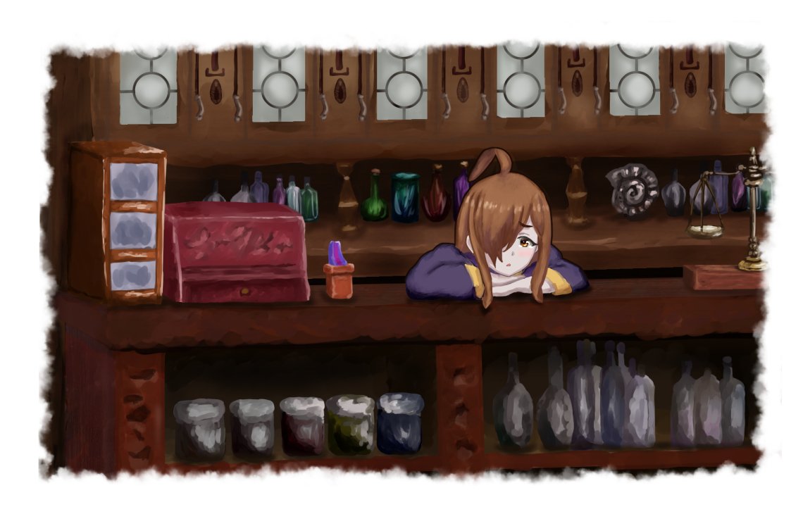 「散々バニルに怒られた後に一人で店番するウィズ」を魔女の宅急便風に描いてみた。#この素晴らしい世界に祝福を 「散々バニルに怒られた後に一人で店番するウィズ」を魔女の宅急便風に描いてみた。#この素晴らしい世界に祝福を