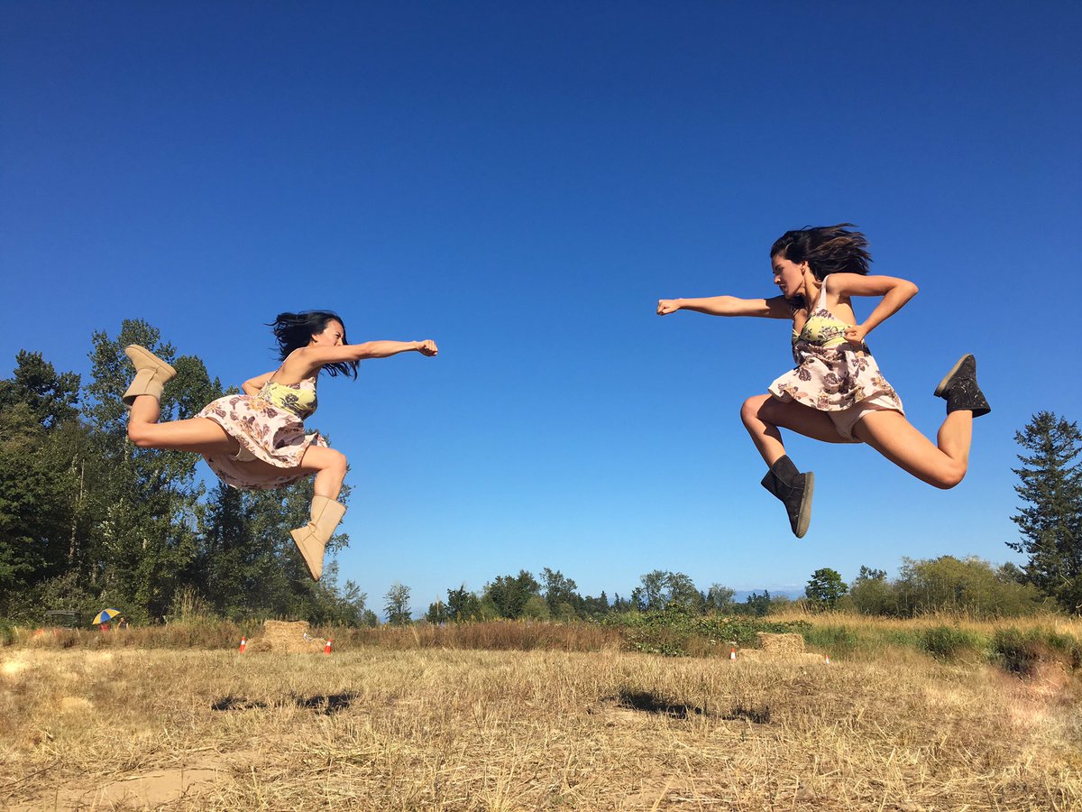 Jumped off bales of hay to practice our #supermanpunch with my super awesome stunt double Irma Leong. https://t.co/UwCVOOvAJI