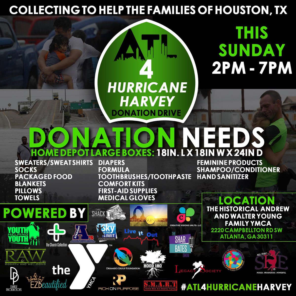 If you're in Atlanta & want to help #HurricaneHarvey victims, come out today w/ @yhyworldwide ???????? https://t.co/0gMrTEvGXk
