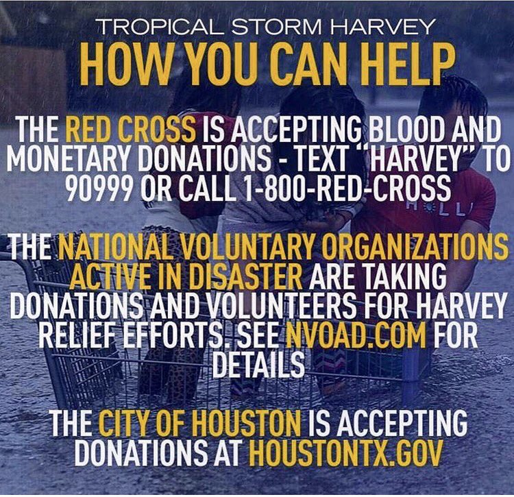 My heart, thoughts and prayers are with Houston. Here are some way to help... https://t.co/WBGhDoSvVp