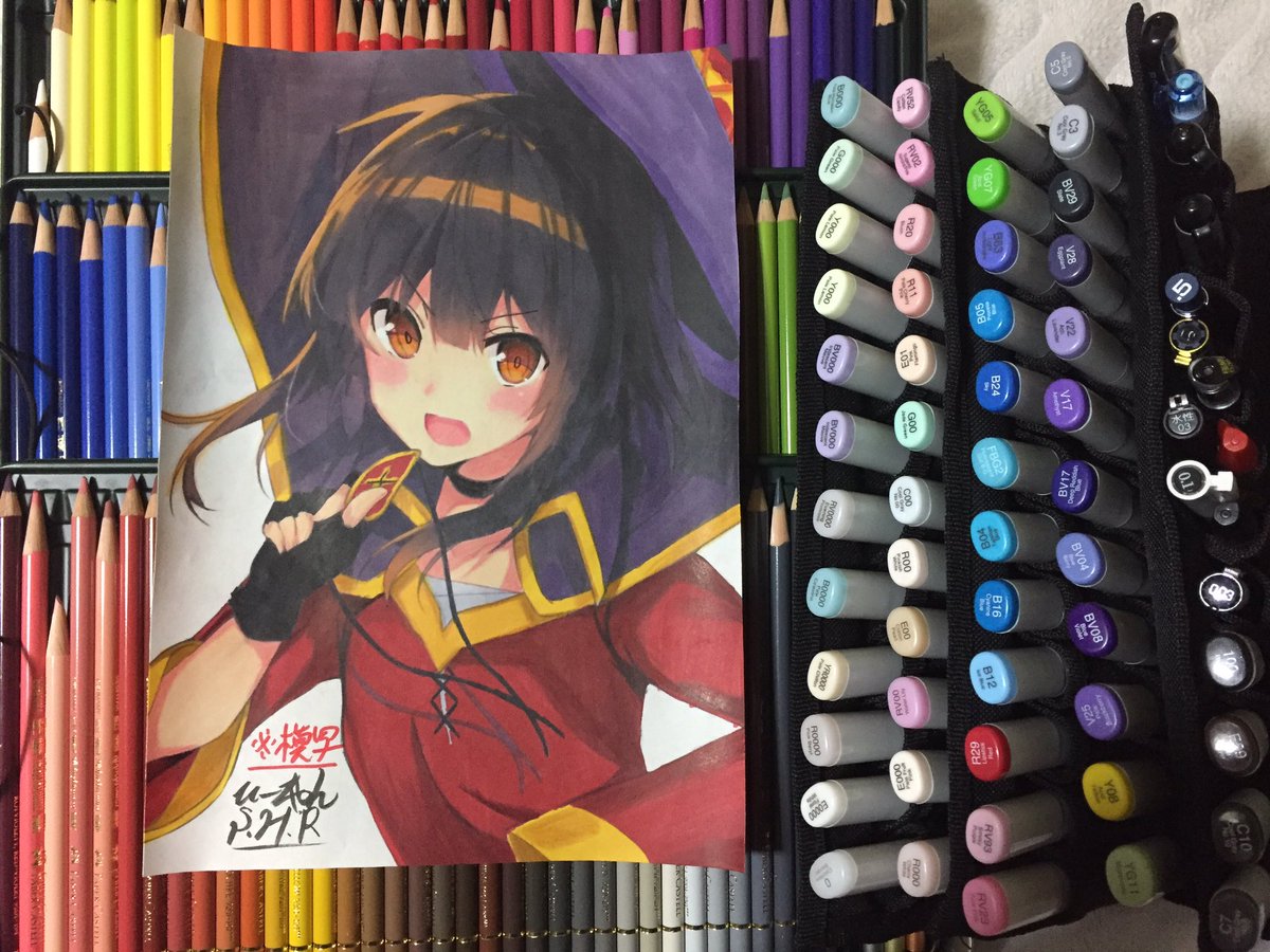 この素晴らしい世界に祝福を!(このすば)から、めぐみんをペン・コピック・色鉛筆を使って模写しました。やっぱり、ムラが出来 この素晴らしい世界に祝福を!(このすば)から、めぐみんをペン・コピック・色鉛筆を使って模写しました。やっぱり、ムラが出来
