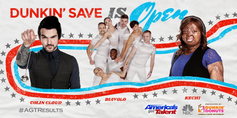 RT @AGT: The #DunkinSave is OPEN! Vote using the official #AGT app or https://t.co/aOKX8pMqyn NOW. #AGTResults https://t.co/dWPlmU7Ab8