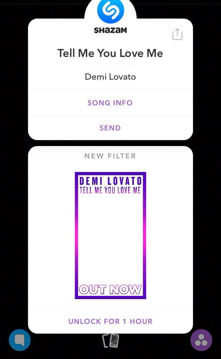 RT @justcatchmedemi: If you Shazam ‘Tell Me You Love Me’ while on Snapchat a filter comes up. https://t.co/RIKMUgzRBm