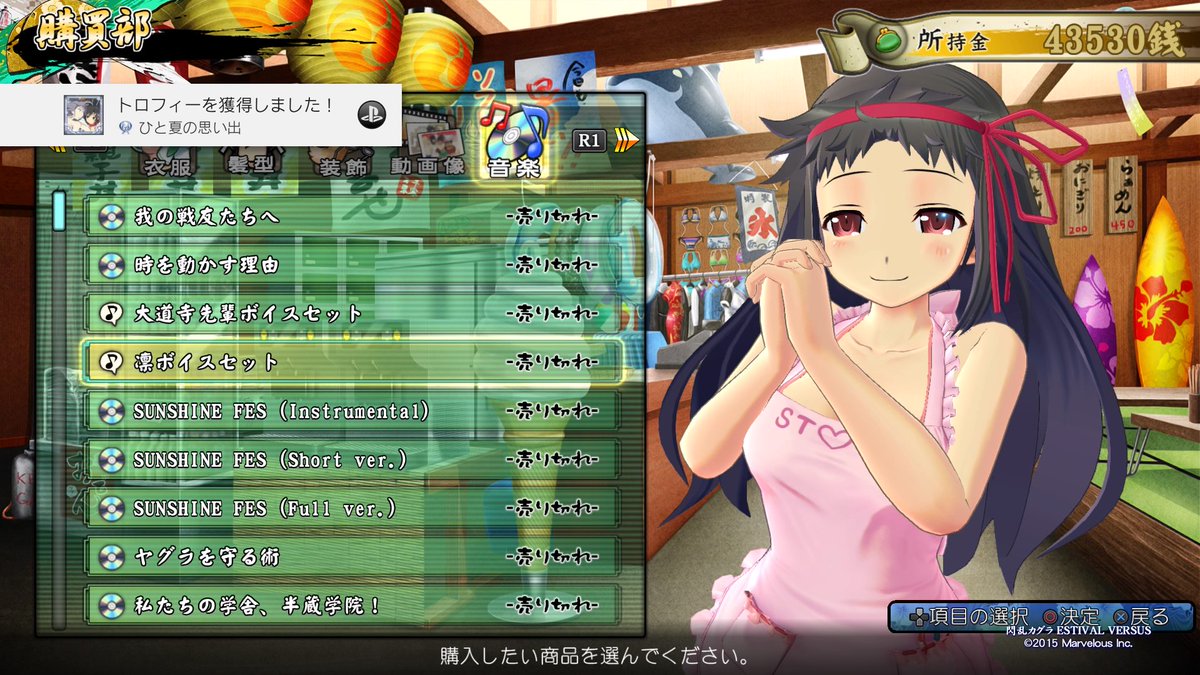 閃乱カグラ ESTIVAL VERSUS -少女達の選択-ひと夏の思い出 (プラチナ)トロフィーを全て獲得した。 #PS 閃乱カグラ ESTIVAL VERSUS -少女達の選択-ひと夏の思い出 (プラチナ)トロフィーを全て獲得した。 #PS