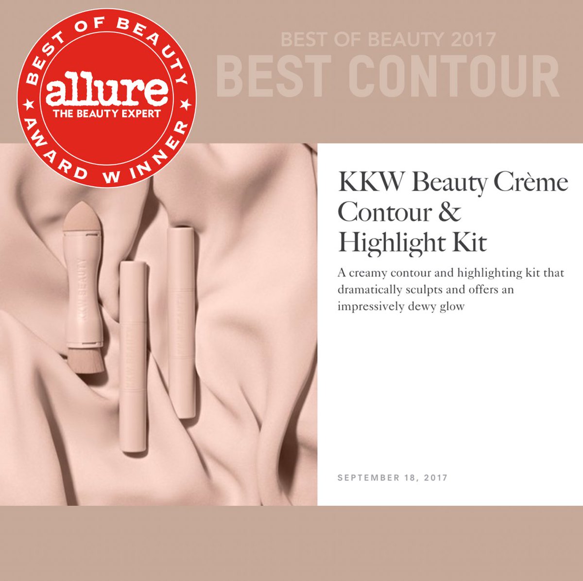 Thank you so much Allure! So honored to have won best Contour of 2017 #KKWBEAUTY https://t.co/6oHrAt4HOY