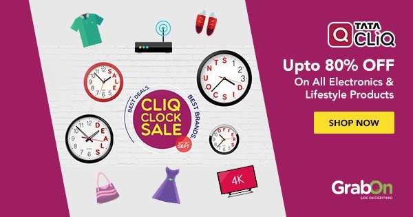 RT @GrabOnIn: #Shop, Like The Heaven Is On Earth With This Amazing #Sale.
#CliqClockSale
https://t.co/APO7z97QM8 https://t.co/ommxaPn9zz