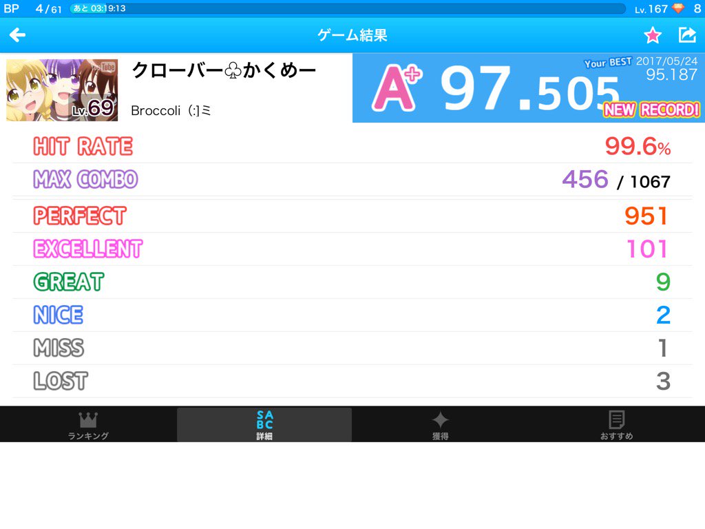 97.505点 10位(91人中) 「クローバー♧かくめーしょん ~三者三葉op」の譜面(Lv.69) #BeatTub 97.505点 10位(91人中) 「クローバー♧かくめーしょん ~三者三葉op」の譜面(Lv.69) #BeatTub