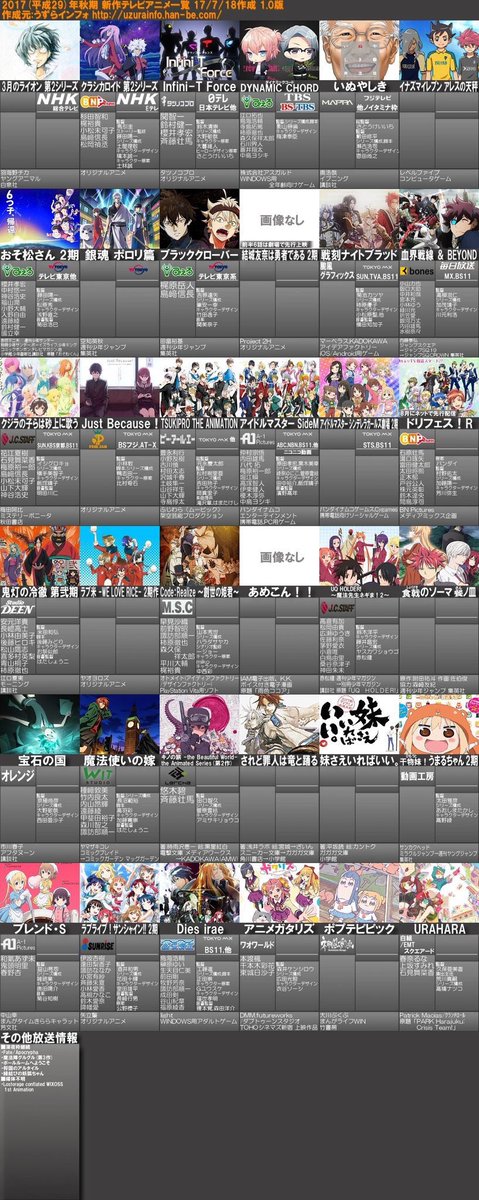 #私が期待している2017年秋アニメ サンシャインでしょ?イナイレもあるでしょ?三月のライオン、銀魂、血界戦線、ブラック #私が期待している2017年秋アニメ サンシャインでしょ?イナイレもあるでしょ?三月のライオン、銀魂、血界戦線、ブラック