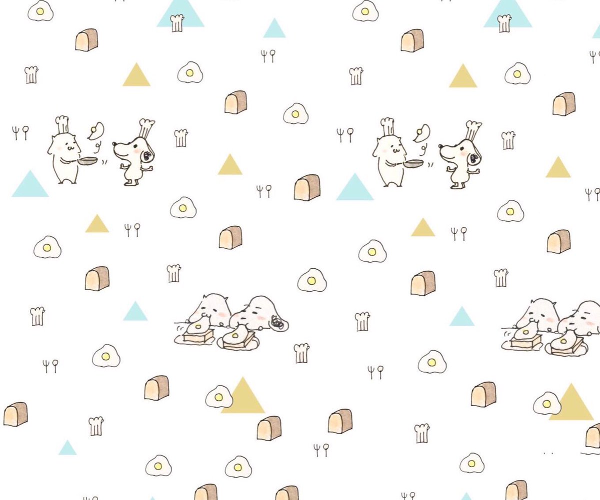 スヌーピーとちゃちゃねこが目玉焼きパンを作ってるパターンイラストを作ってみました🍳 スヌーピーとちゃちゃねこが目玉焼きパンを作ってるパターンイラストを作ってみました🍳