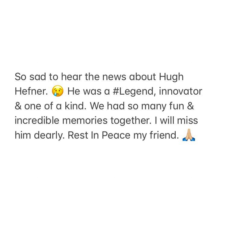 So sad to hear the news about @HughHefner. ???? #RIPHef https://t.co/IQiEYhMfvf