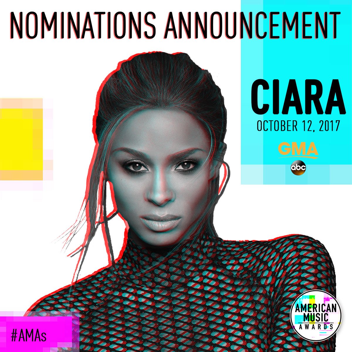 RT @GMA: TOMORROW: @ciara brings us the @AMAs nominations LIVE in Times Square, only on @GMA! https://t.co/i5f8nVK3yF