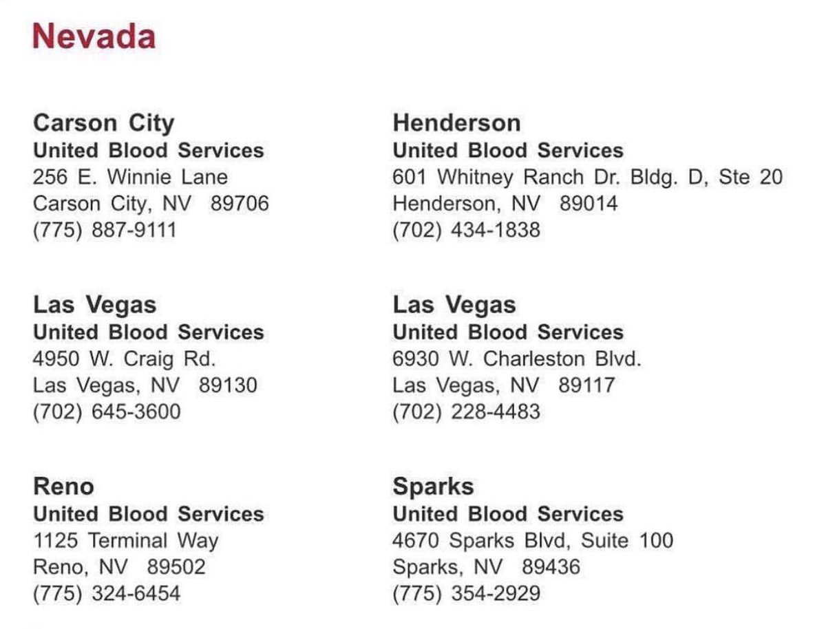 Las Vegas needs blood donations! Please see all of the listed donation centers below https://t.co/L8S4QslRh1