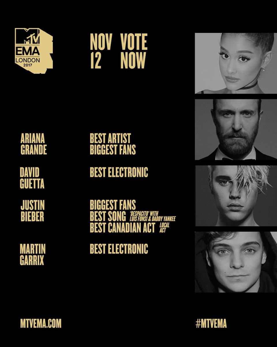 RT @SB_Projects: #MTVEMA noms are in! 

Get voting ✅ 
https://t.co/QEVAedIgoq https://t.co/EwQY51aFtW
