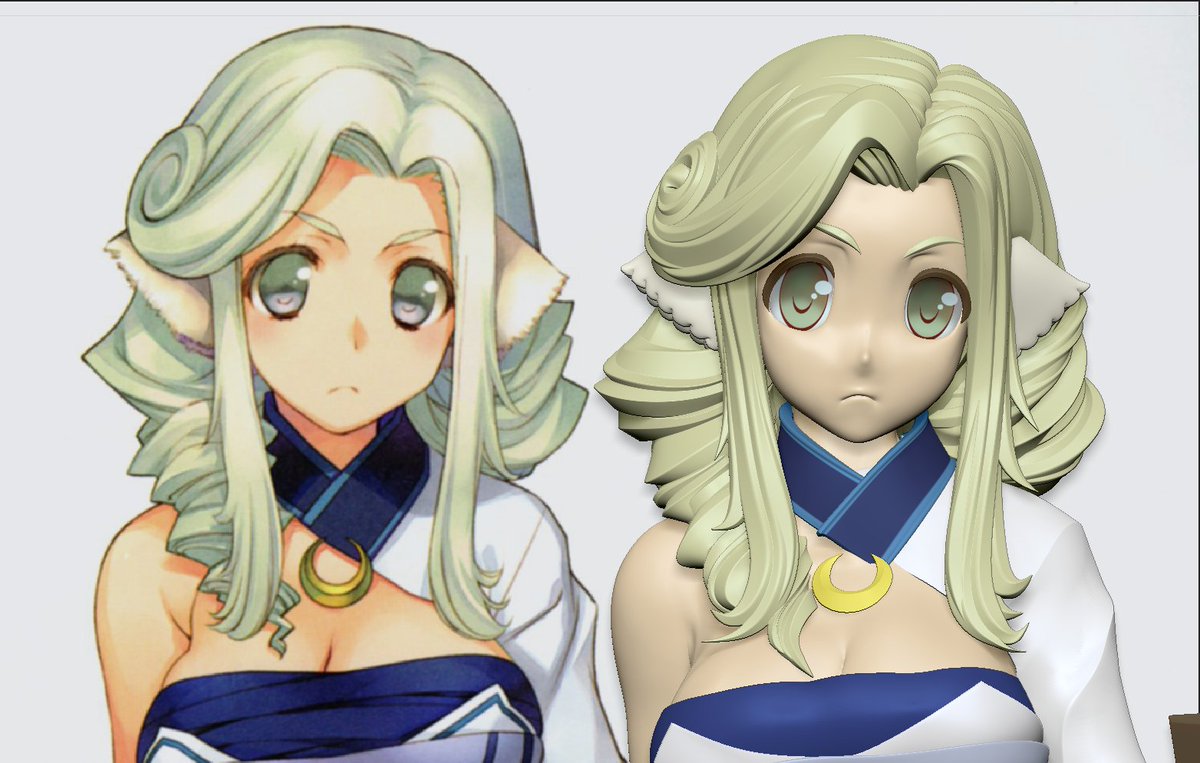 今日はバランス調整と髪の毛の作り込み進めました!#ZBrush #うたわれるもの #ムネチカ #ワンフェス 今日はバランス調整と髪の毛の作り込み進めました!#ZBrush #うたわれるもの #ムネチカ #ワンフェス