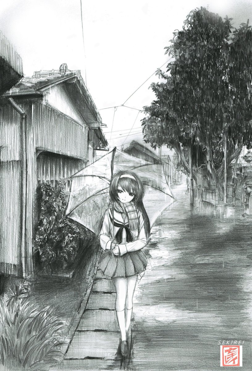 「氷雨月」氷雨の中、冷泉麻子とガルパンで有名な例の場所で、一緒に傘さして歩きたいな・・・気が遠くなりましたが頑張って描き 「氷雨月」氷雨の中、冷泉麻子とガルパンで有名な例の場所で、一緒に傘さして歩きたいな・・・気が遠くなりましたが頑張って描き