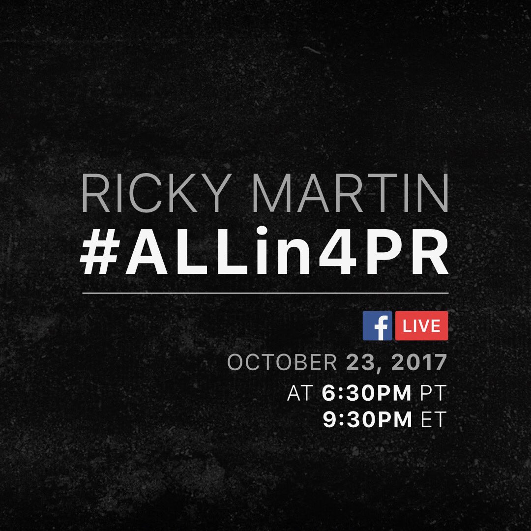 Join me tomorrow on #FacebookLive at 6:30pm PT / 9:30pm ET ????????  #ALLin4PR https://t.co/VKCy8gB1ut