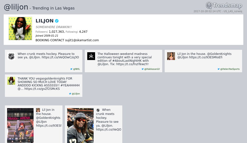RT @TrendsLasVegas: LILJON, @liljon is now trending in #LasVegas

https://t.co/9GlZfjSlaY https://t.co/1GjaJhdH83