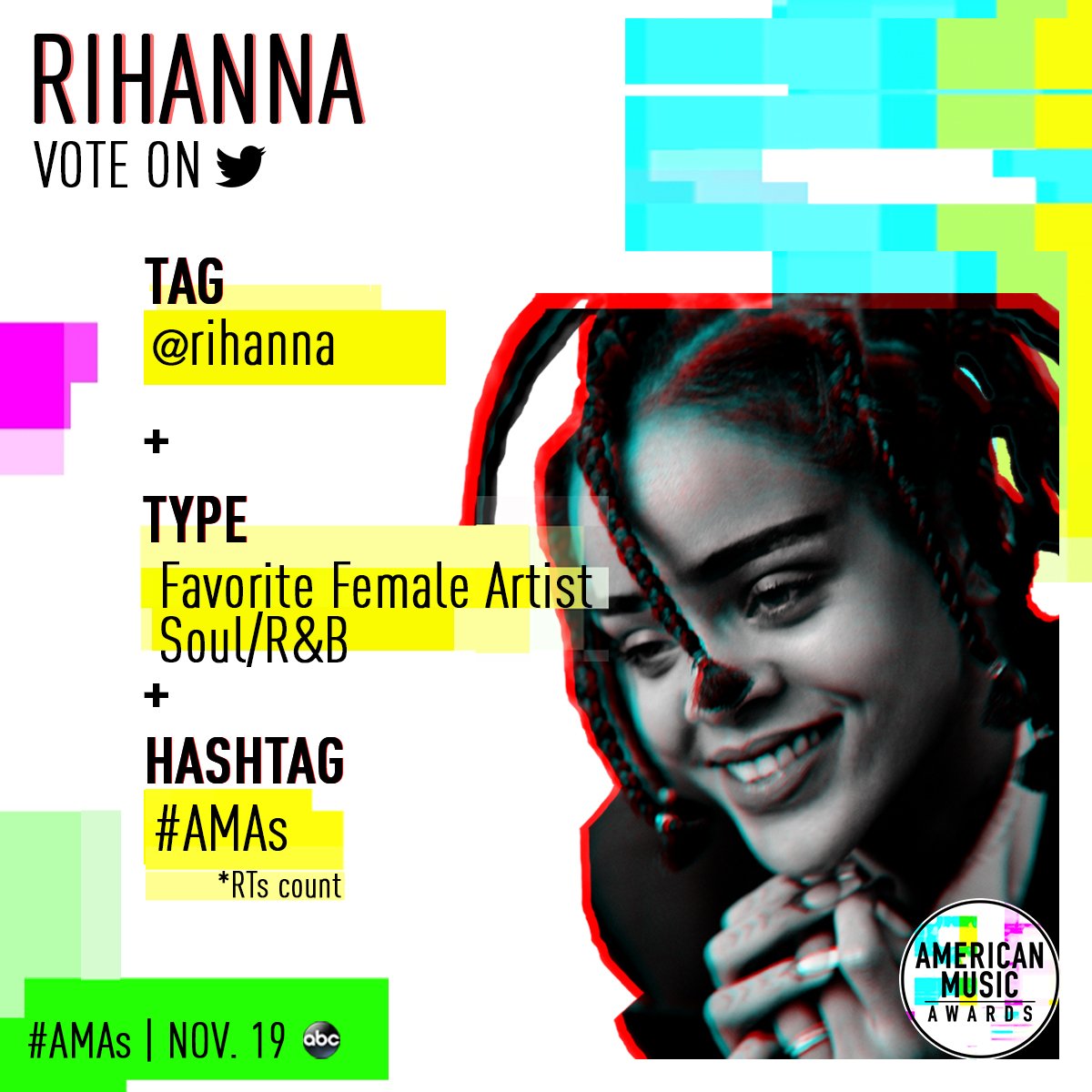 RT @AMAs: .@rihanna could win her seventh award for Favorite Female Artist Soul/R&B at the #AMAs. ????  RT to VOTE! https://t.co/J44adHdTMQ