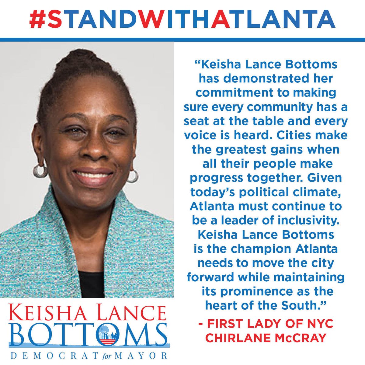 RT @Chirlane: .@KeishaBottoms is the champion Atlanta needs to move the city forward! https://t.co/z3rnTKmBcR