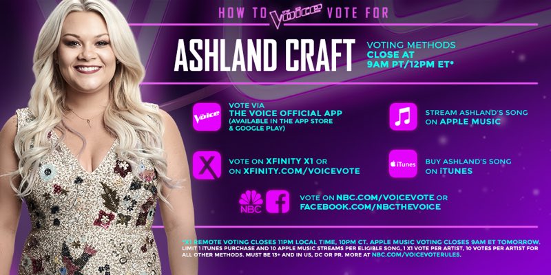 Vote @AshlandCraft #TeamMiley #VoiceTop10!!! https://t.co/rCTinqx8bA