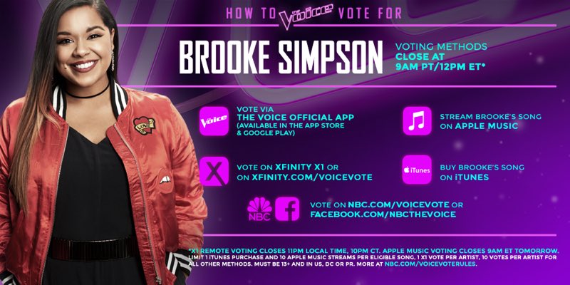 #VoiceTop11 #TeamMiley vote @brookesimpson!! https://t.co/45HBktQDnL