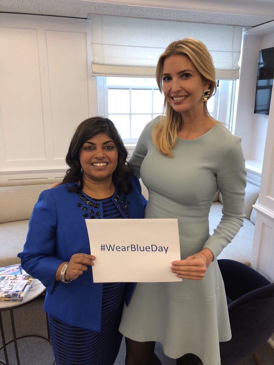 RT @RanisVoice: Thank you so much @IvankaTrump for a great meeting today in the White House West Wing! #WearBlueDay https://t.co/uCqbx3bLkQ