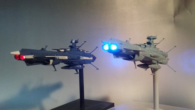 メカコレアンドロメダ二隻目を電飾いたしました(^ー^)アルデバランでは赤色だった拡散波動砲を青色LEDに変更し前方の四連 メカコレアンドロメダ二隻目を電飾いたしました(^ー^)アルデバランでは赤色だった拡散波動砲を青色LEDに変更し前方の四連