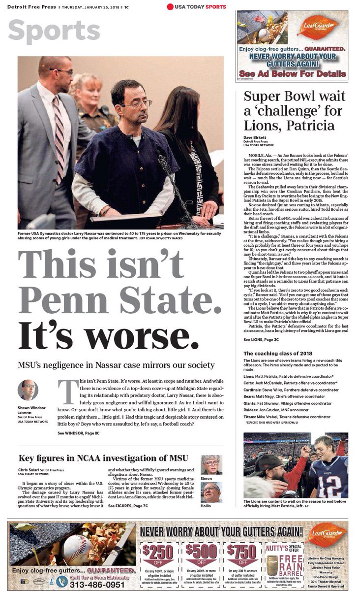 Thursday's front page of the detroit free press sports section