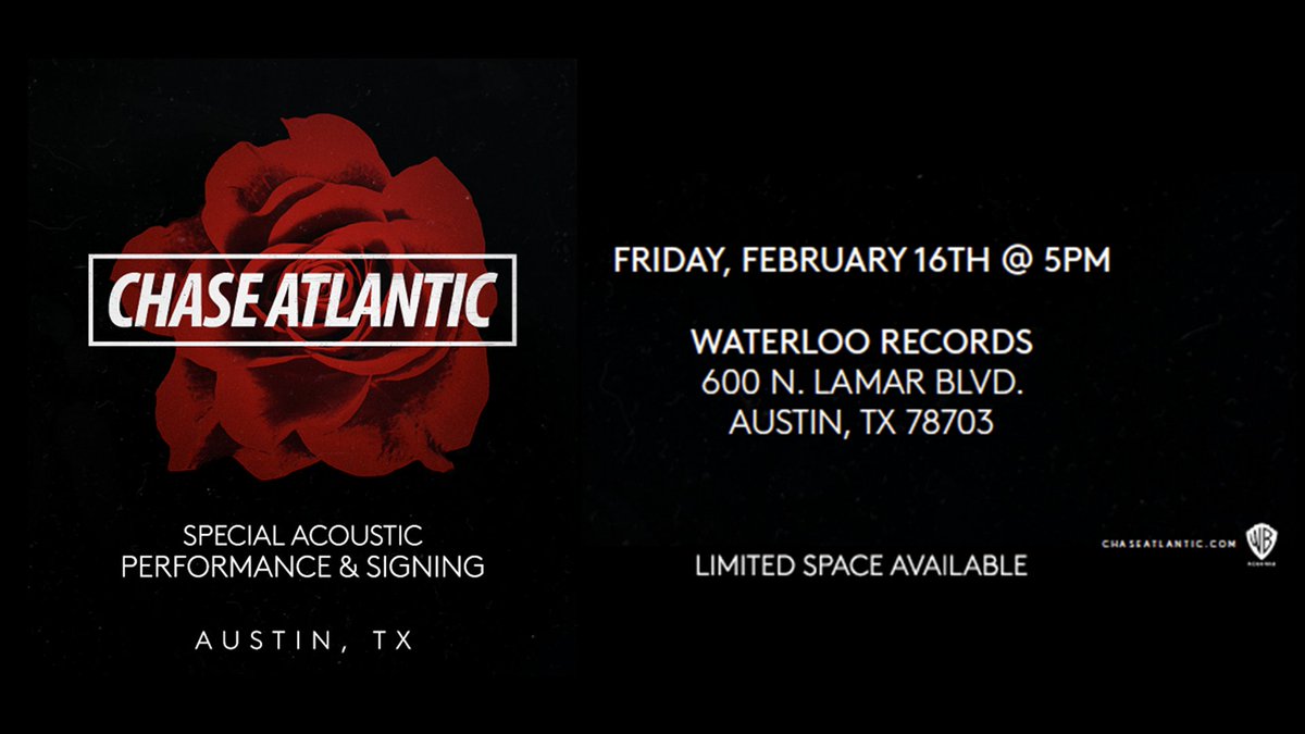 RT @ChaseAtlantic: Austin, come hang with us @WaterlooRecords tomorrow! ???? https://t.co/L8vqRHPM2v