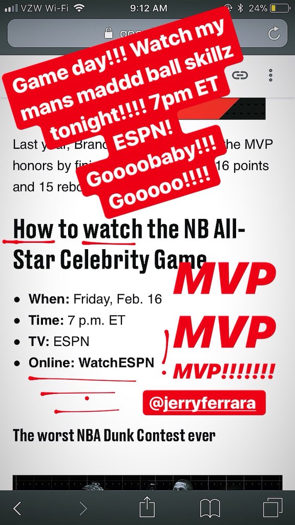 RT @BreanneRacano: TONIGHT MY MAN IN THE CELEBRITY ALL-Star game!!! @jerryferrara for MVP!!!! 7 PM ET ON ESPN!!! https://t.co/S0t6fx97L1